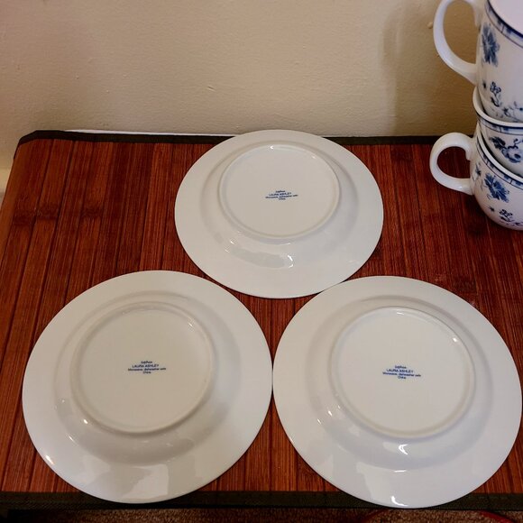 Laura Ashley Sophia Blue White French Country Porcelain Cup & Saucer - Set of 3 - Picture 9 of 11